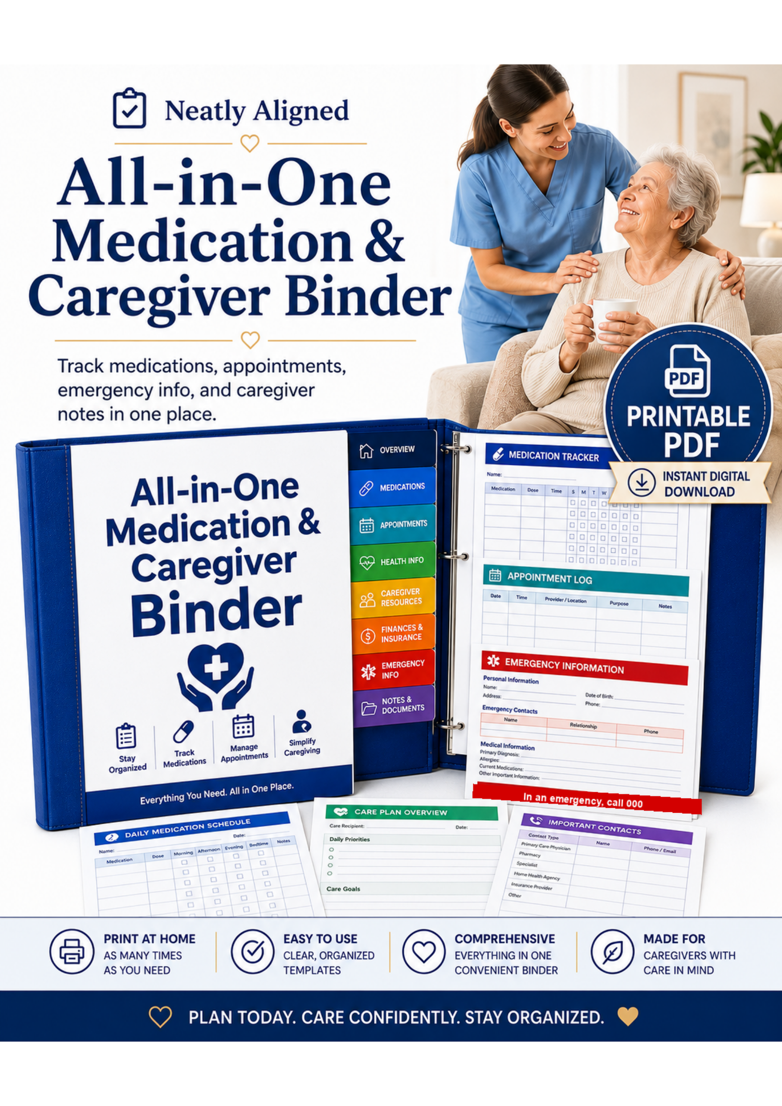 Medication and caregiver binder printable PDF cover
